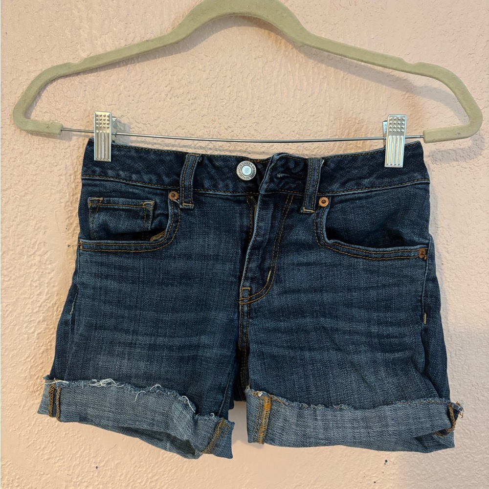 American Eagle Outfitters Dark Blue Roll-Cuff Denim Shorts